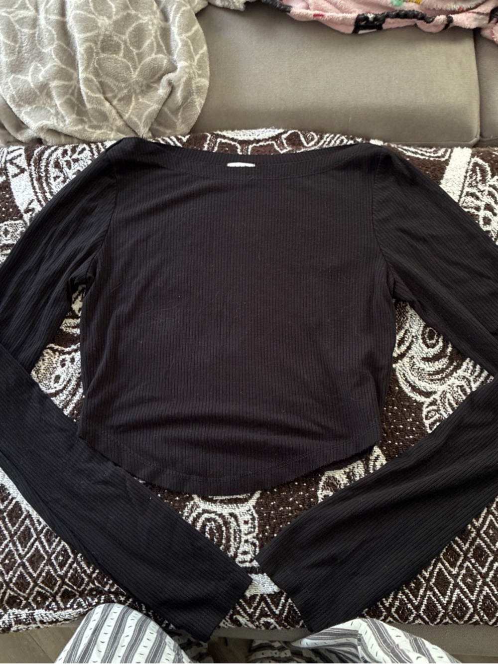 Garage Black Ribbed Long-Sleeve Crop Top
